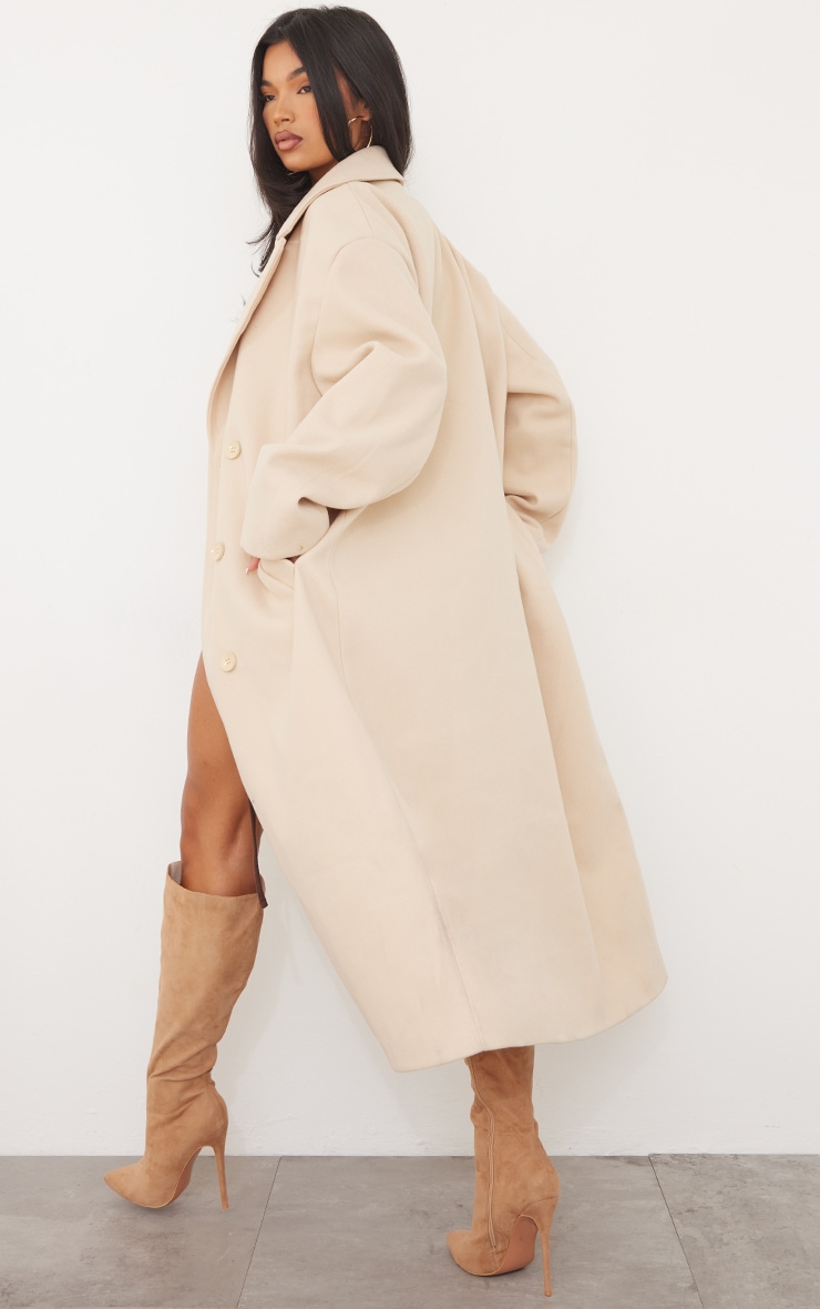 Oatmeal Oversized Wool Look Double Breasted Coat PrettyLittleThing SA