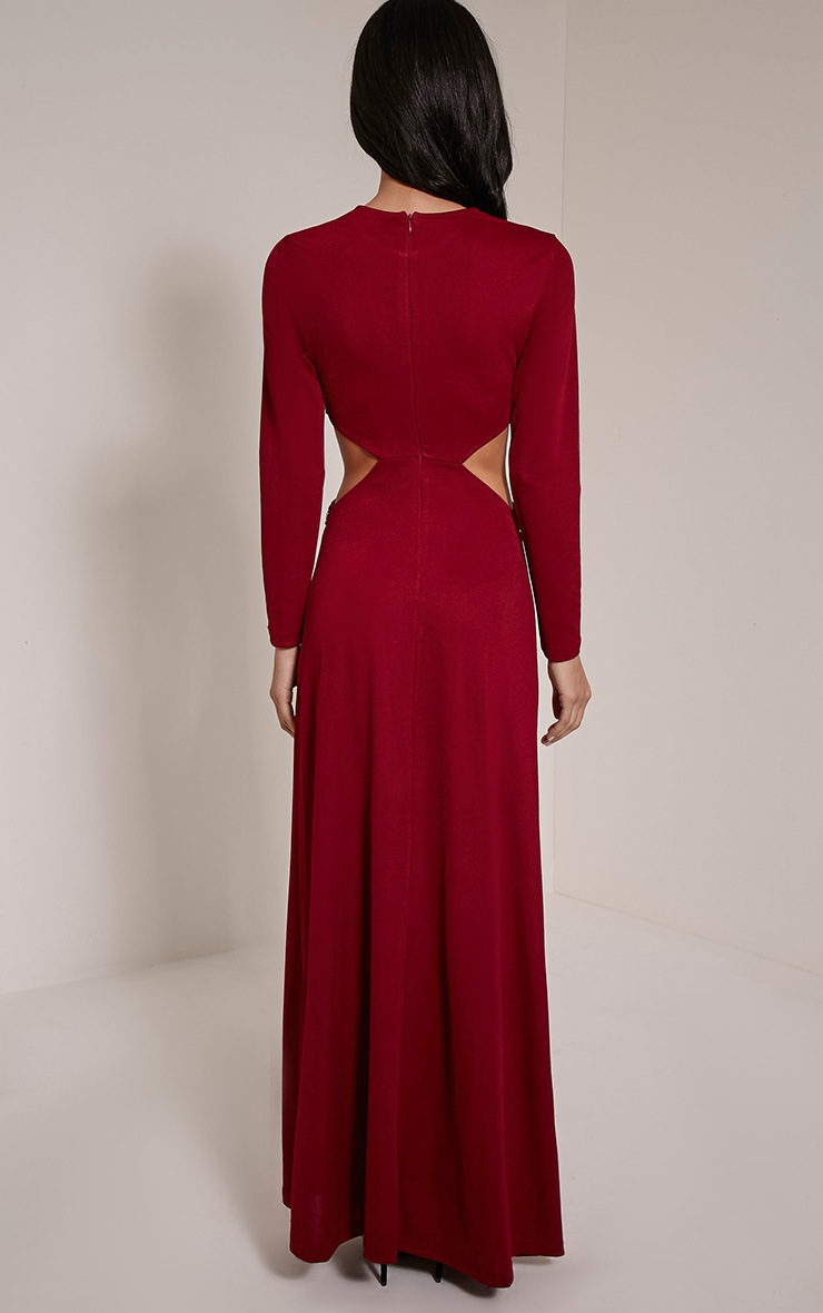 Tania Burgundy Cut Out Gold Trim Maxi Dress PrettyLittleThing