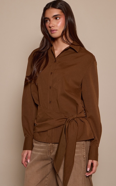 Brown Oversized Wrap Waist Shirt