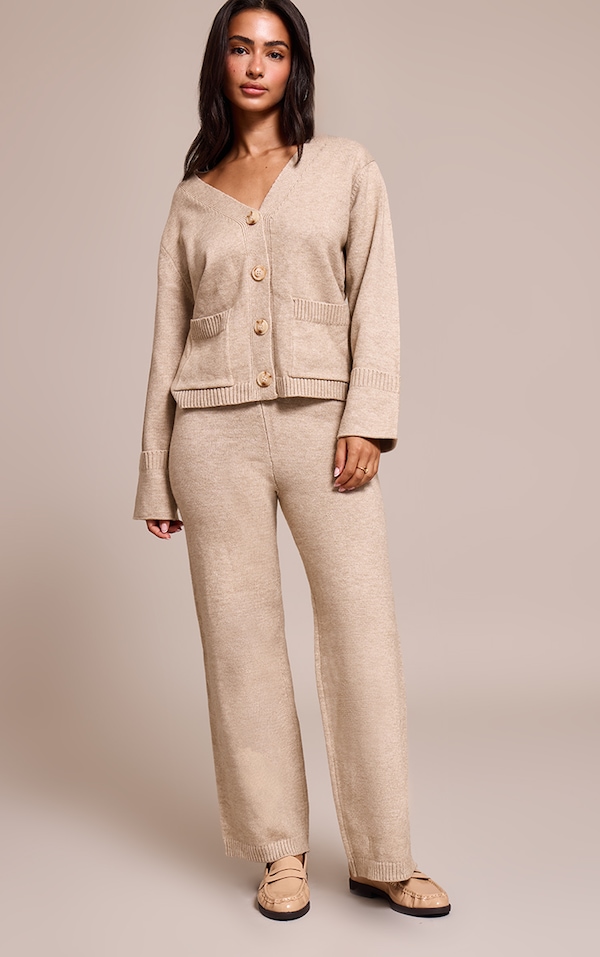 Petite Oatmeal Wide leg Knit Pant
