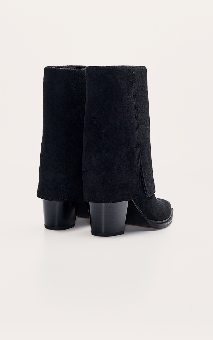 Black Faux Suede Zip Up Heeled Ankle Cowboy Boot image 4