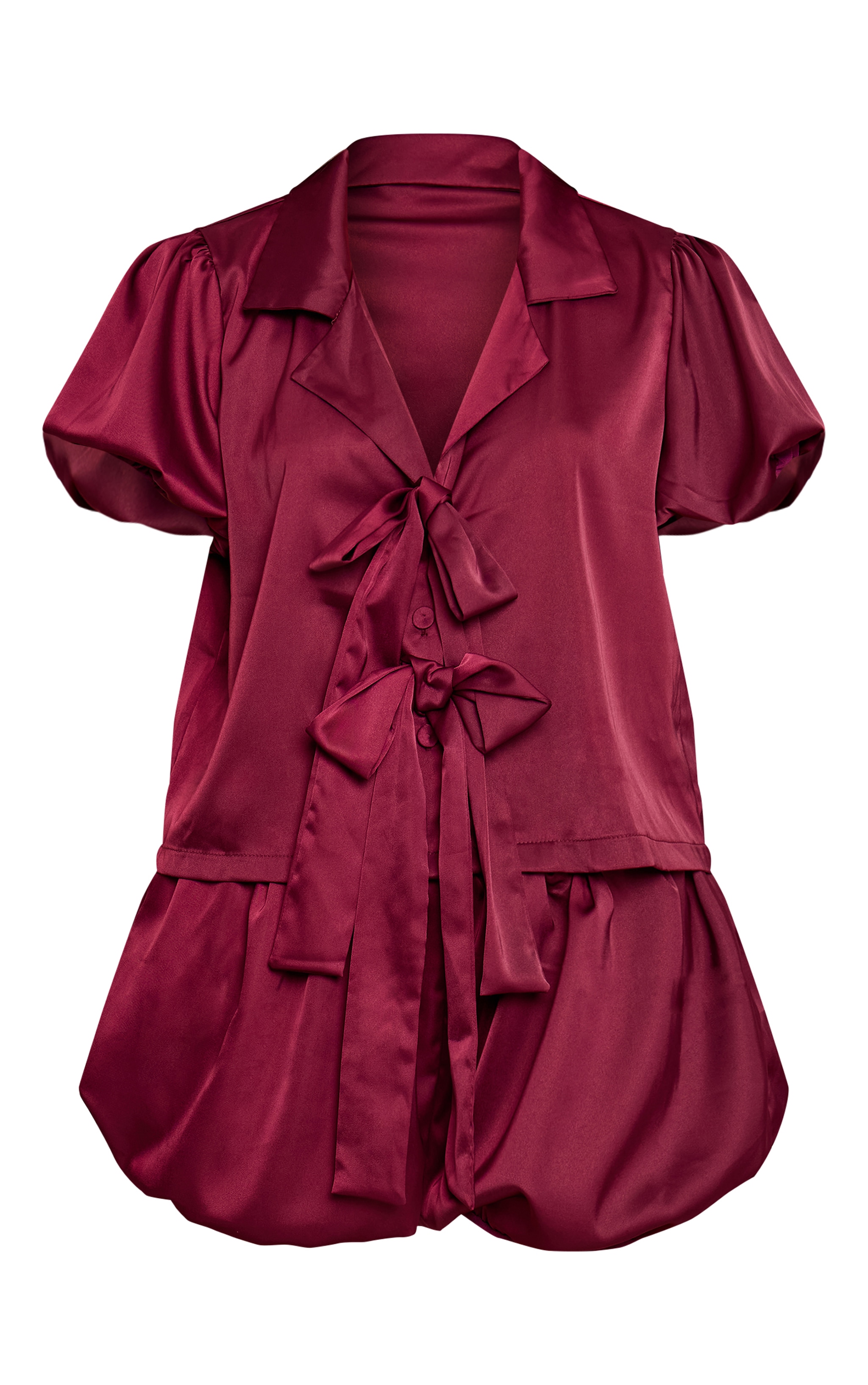 Burgundy Puffball Bow Tie Up Short Pyjamas image 5