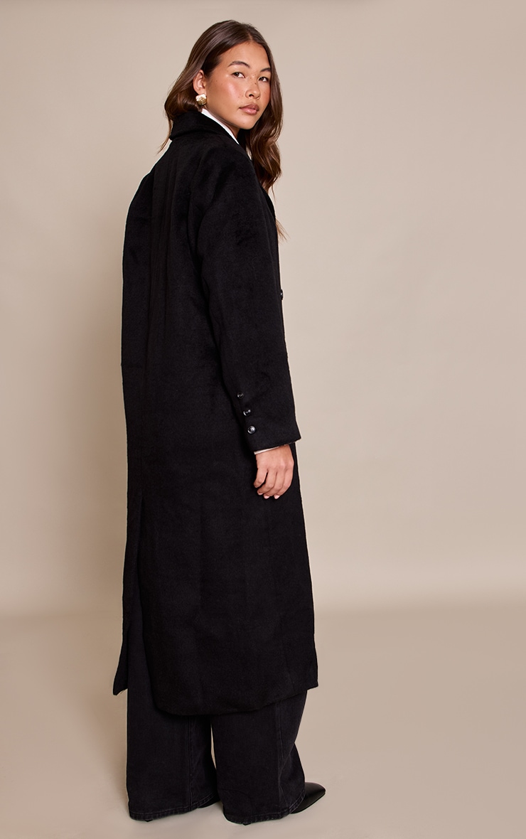 Black Structured Double Breasted Wool Look Maxi Coat image 2