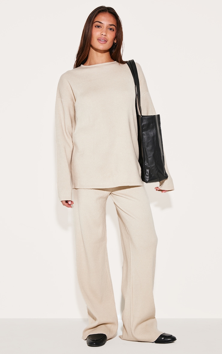 Oatmeal Light Rib Knit Oversized Top image 3