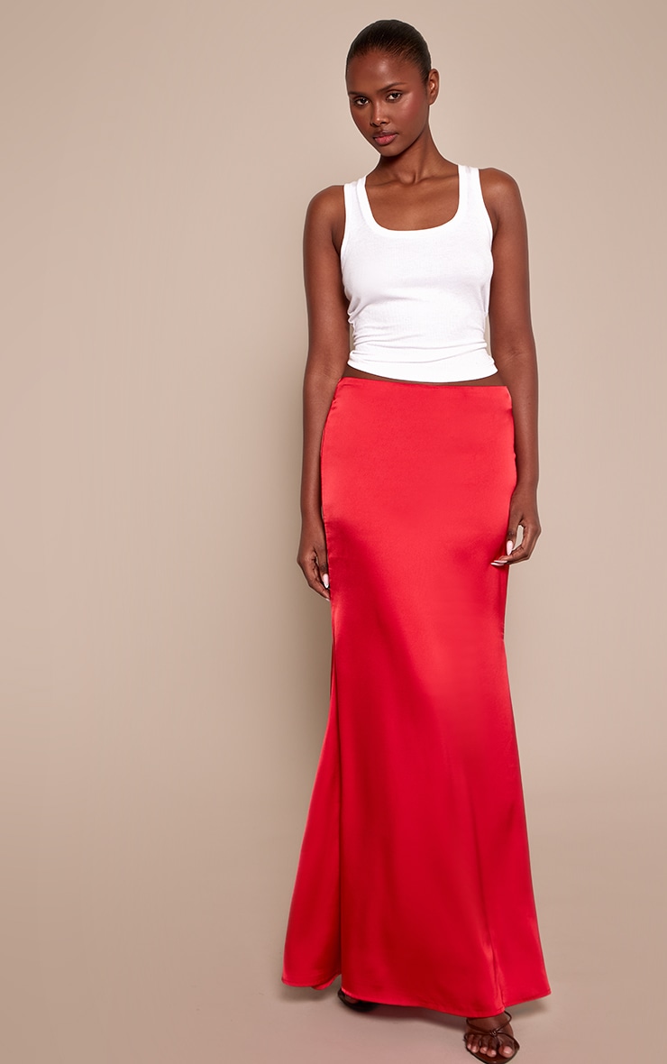 Red Satin Floaty Maxi Skirt image 2
