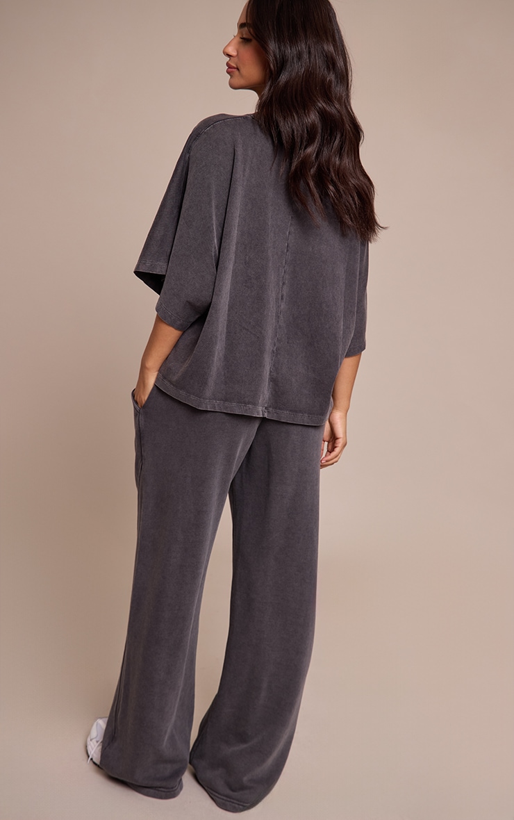 Petite Charcoal Acid Wash Straight Leg Sweatpants image 3