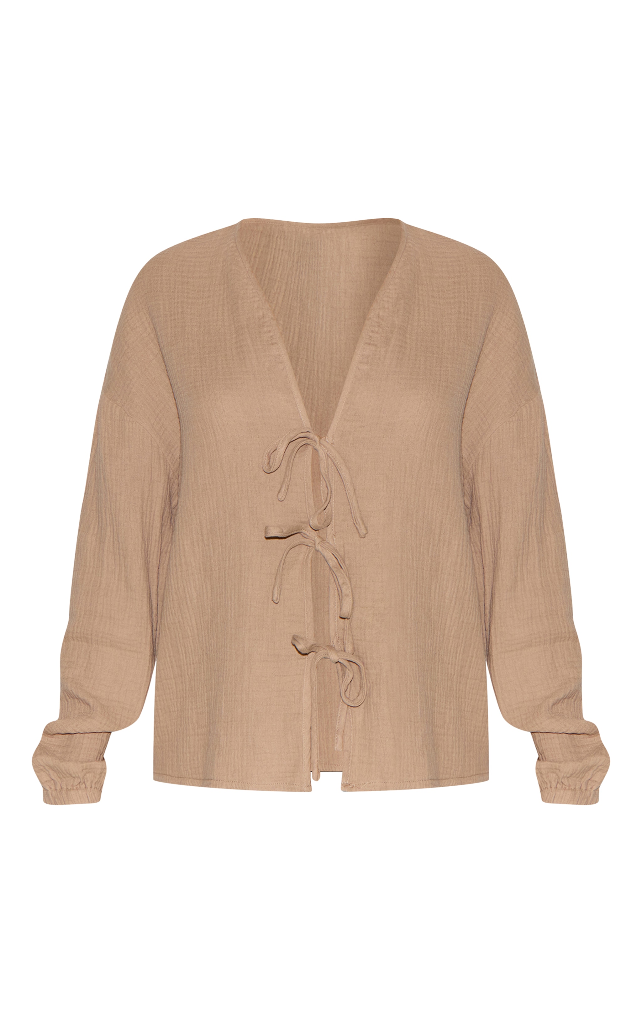 Petite Mushroom Cheesecloth Textured Tie Front Shirt image 5