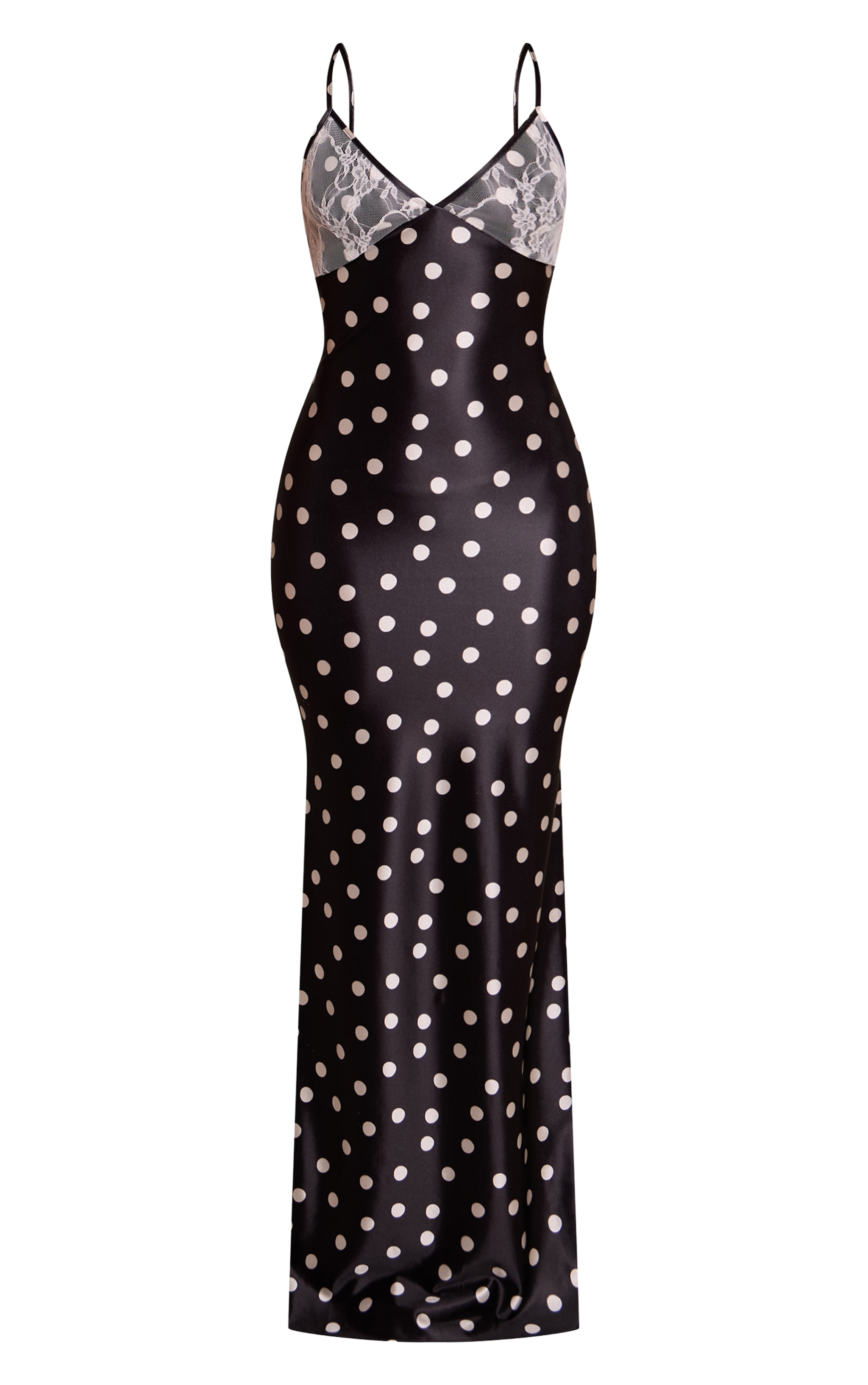 Petite Robe longue noire à pois et parties en dentelle contrastante image 5