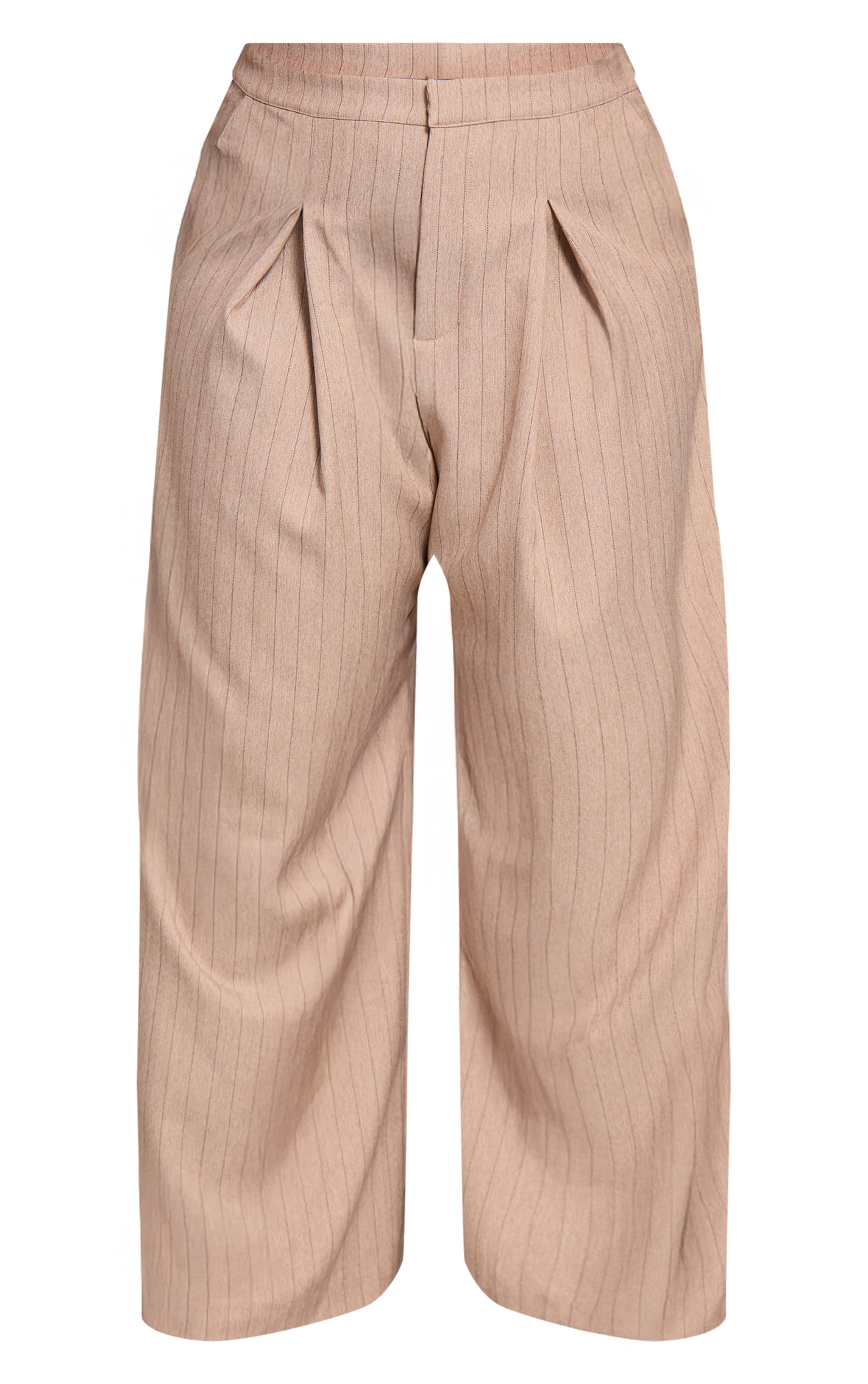 Plus Taupe Pinstripe Pleated Wide Leg Pants image 5