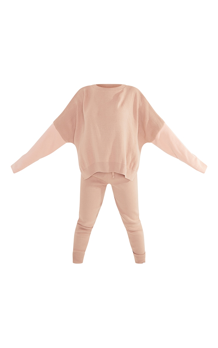 Petite Camel Color Block Knitted Loungewear Set image 5