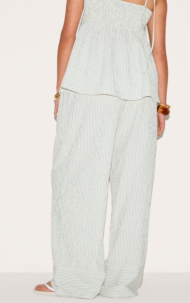 Plus Pantalon droit tissé texturé vert sauge à rayures image 3
