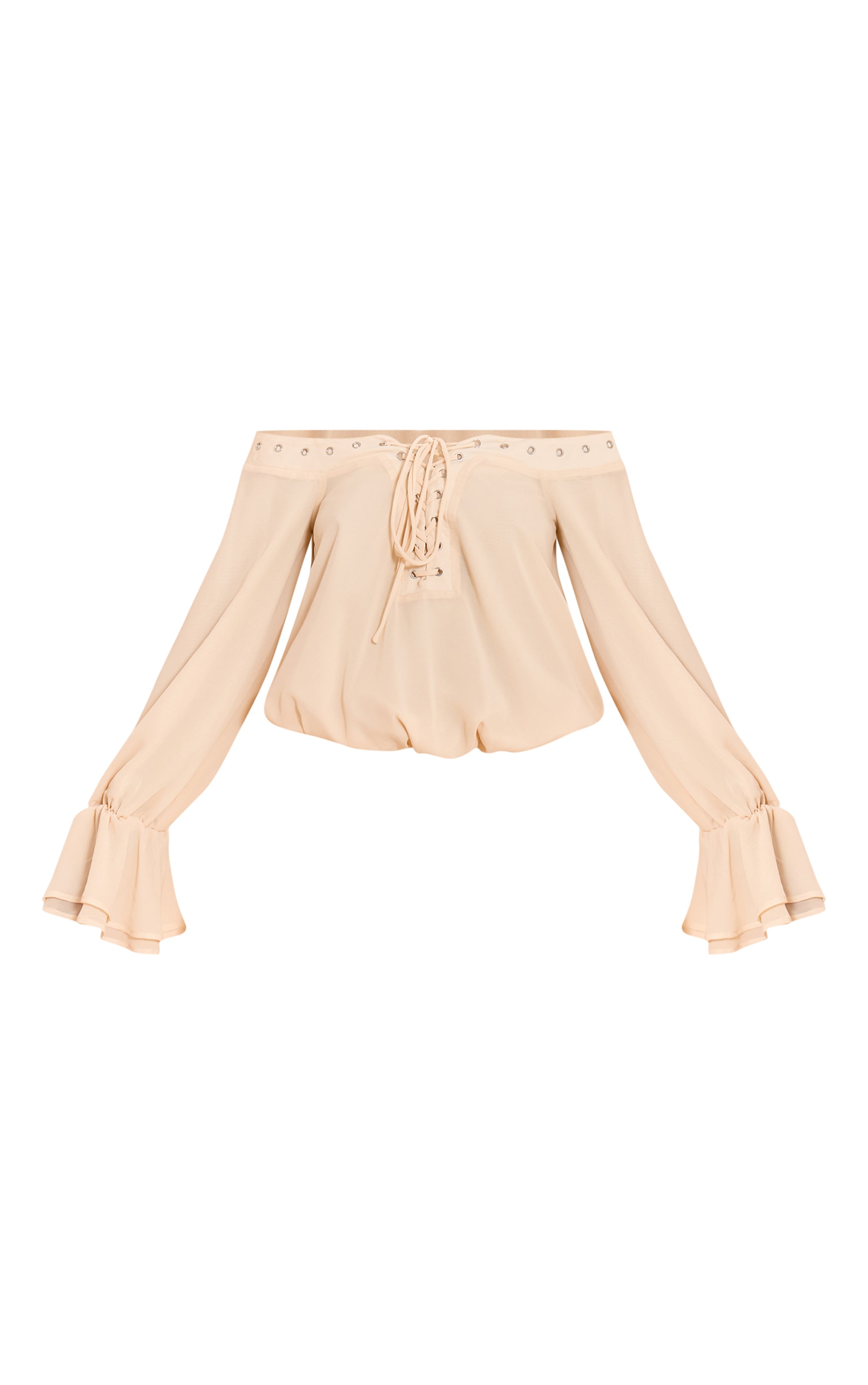 Cream Lace Up Front Bardot Top image 5