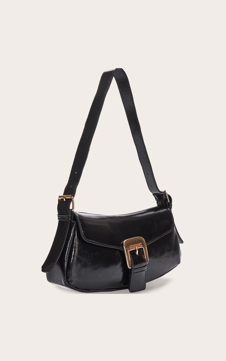 Sac à main en PU crêpé noir à boucle image 3