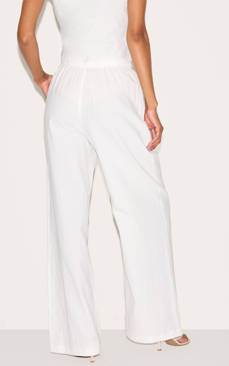 White Linen Look Tailored Draw String Wide Leg Pant image 3