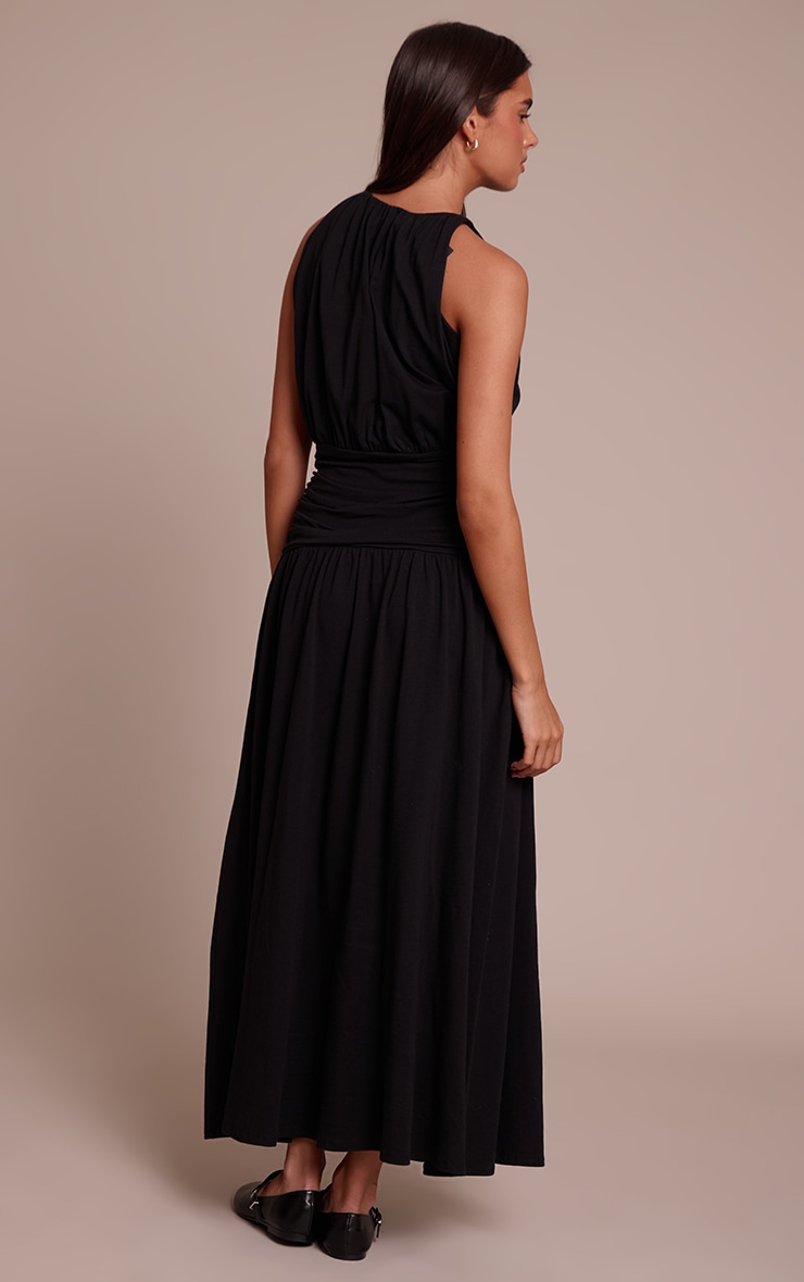 Black Jersey Halterneck Ruched Detail Maxi Dress image 2