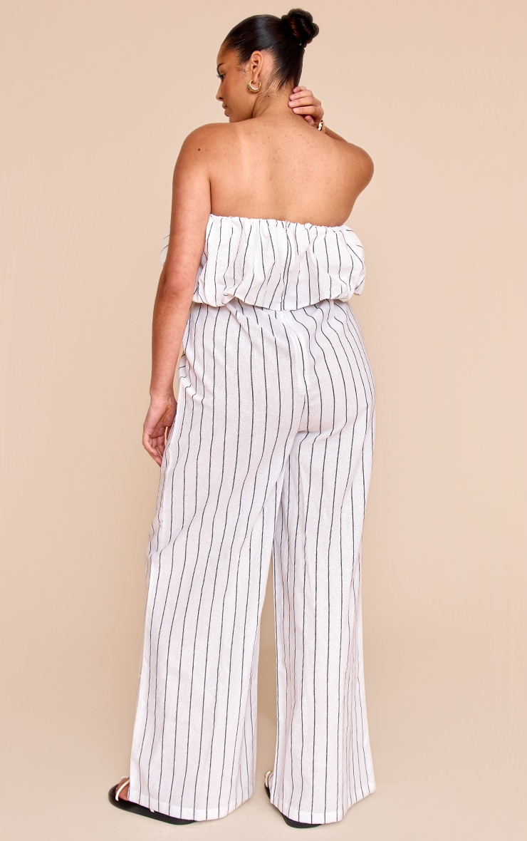 Plus Stone Stripe Textured Puffball Bandeau Straight Leg Jumpsuit image 2