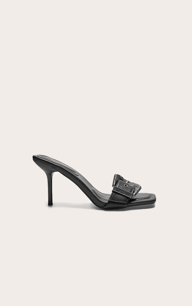 【in a row】Buckle Stiletto Mule Black Western Buckle High Stiletto Heeled Mules | Footwear