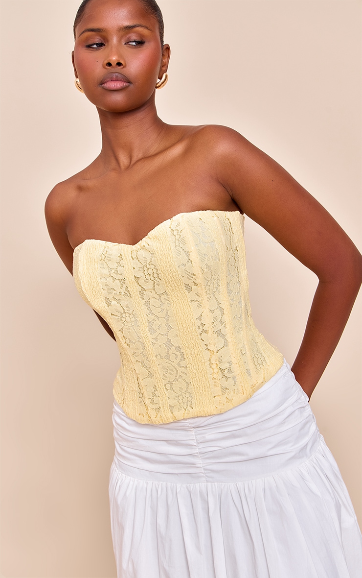 Butter Yellow Lace Boned Bandeau Corset Top image 1