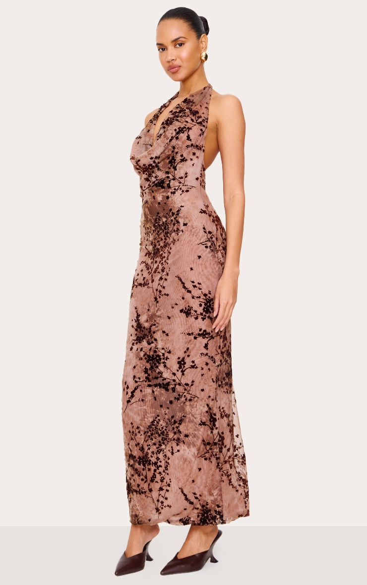 Brown Devore Cowl Neck Maxi Dress image 3