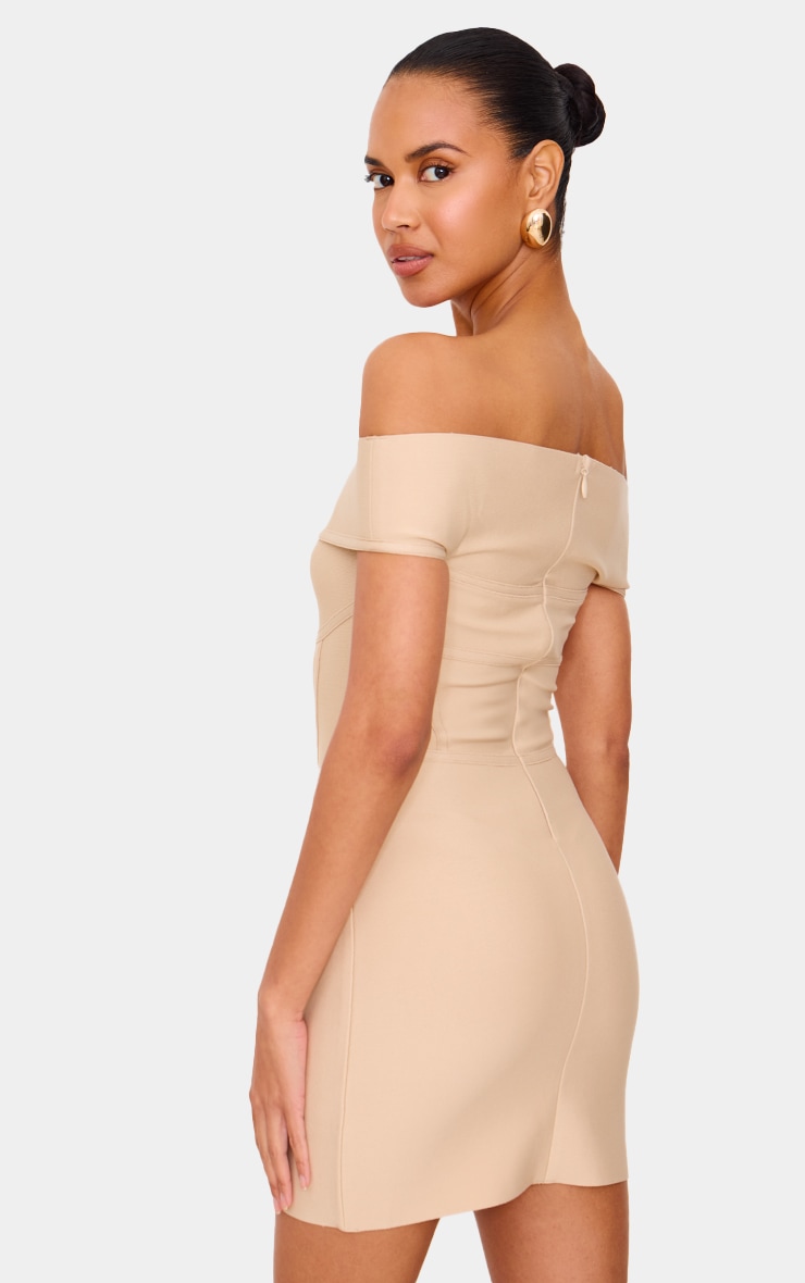 Beige Bandage Corset Detail Off The Shoulder Mini Dress image 2