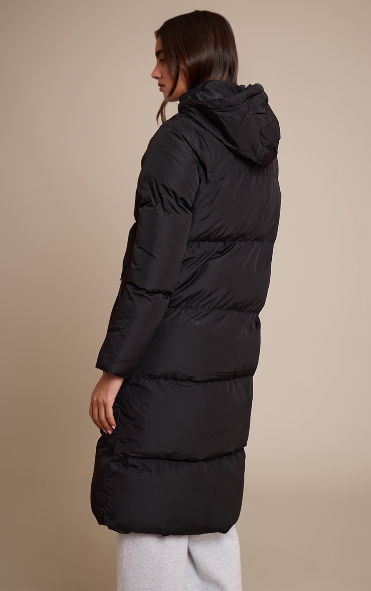 Black Longline Hooded Puffer Coat image 2
