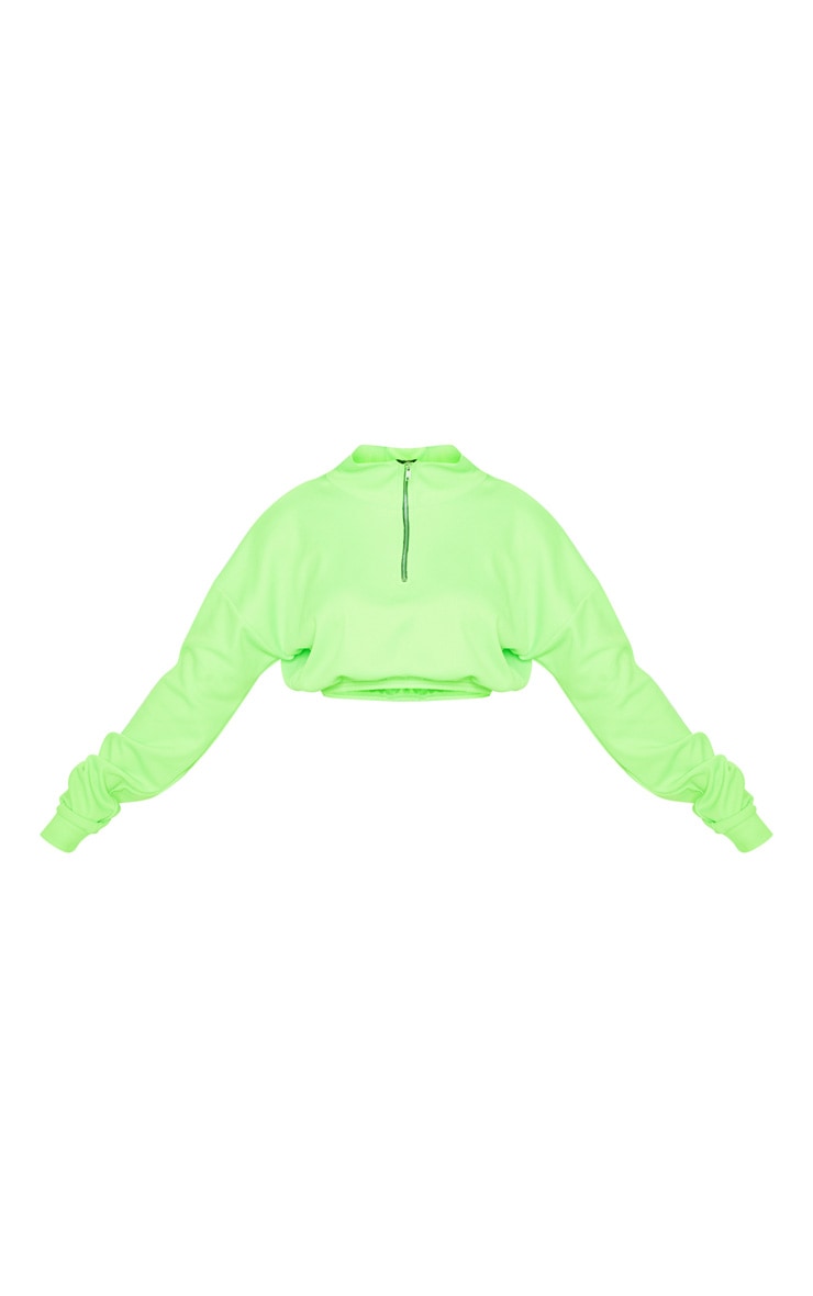 Neon Lime Rib Zip Front Long Sleeve Sweatshirt image 4