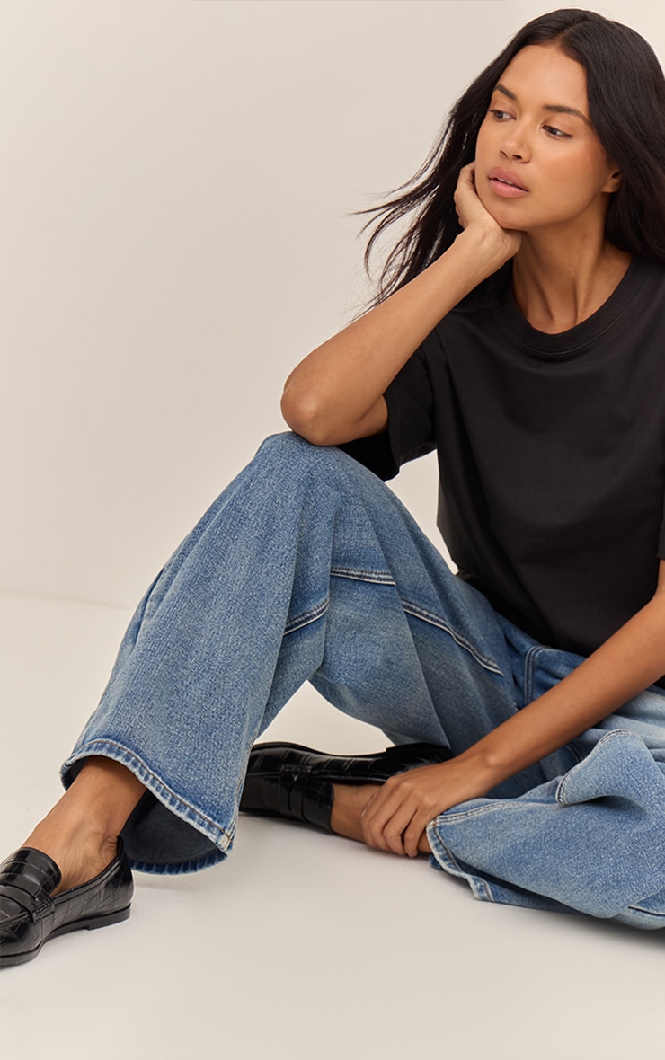 Mid Blue Low Rise Barrel Jeans image 2