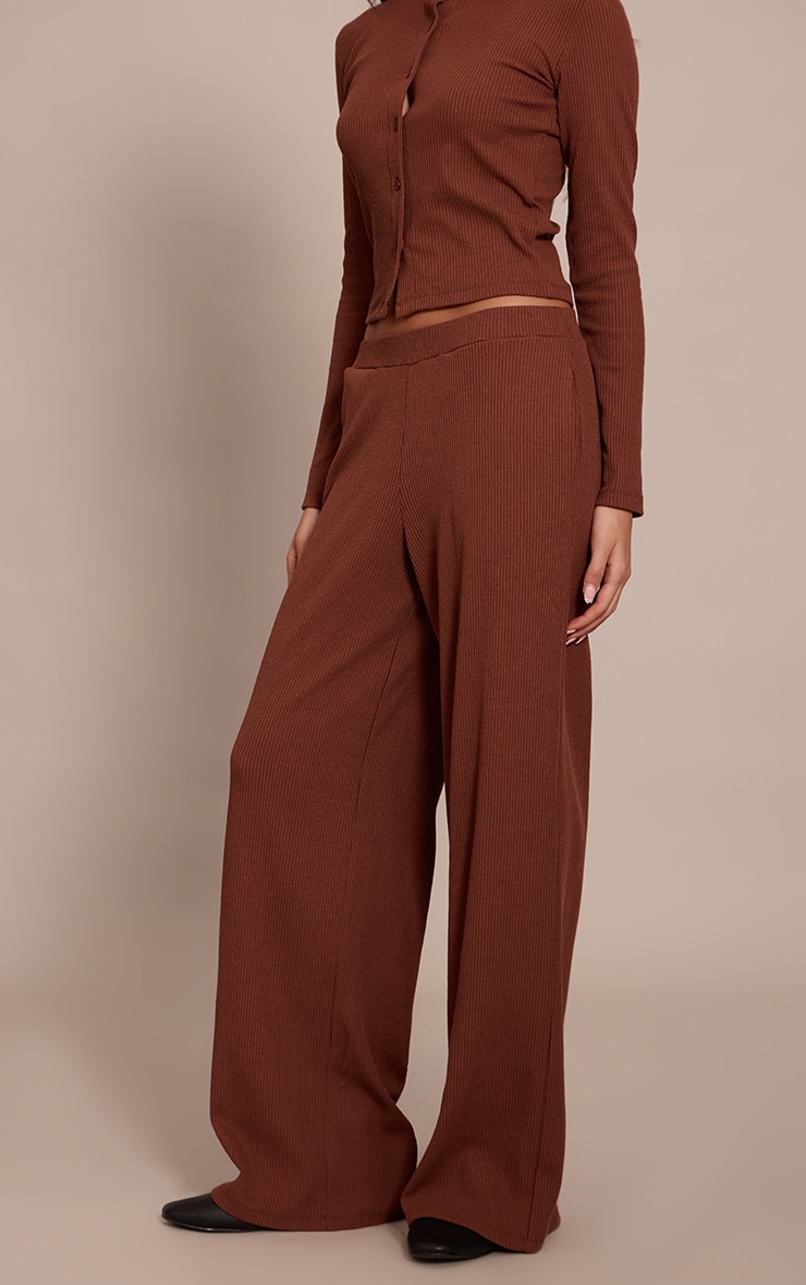 Chocolate Rib Drawstring Low Rise Straight Leg Pants image 2