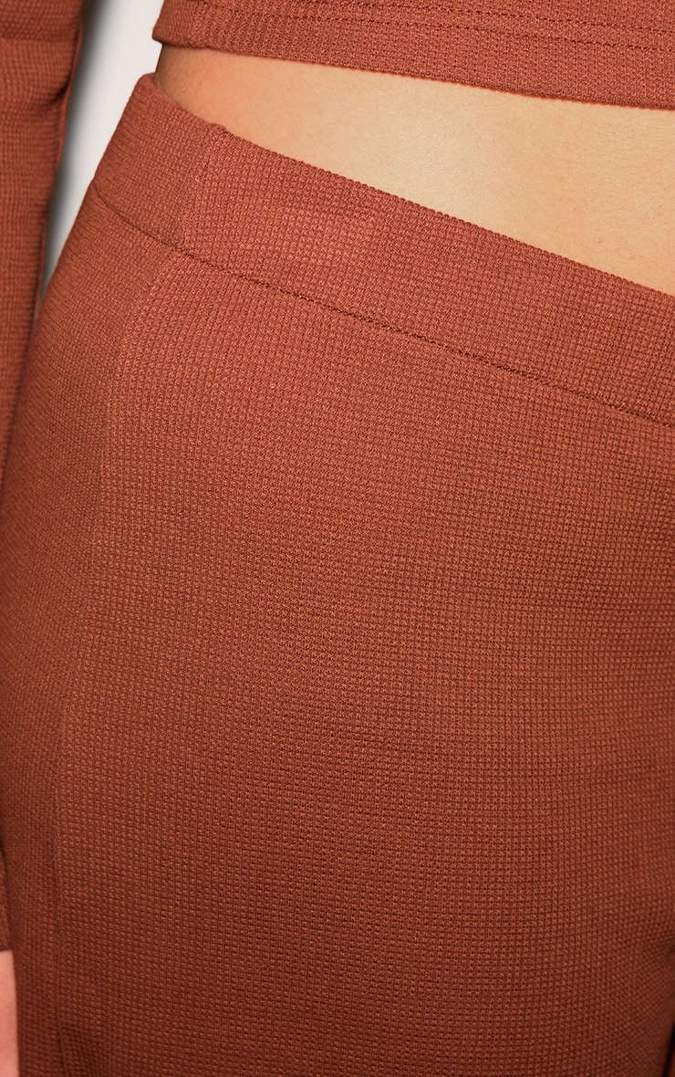 Plus Chocolate Mid Rise Wide Leg Waffle Pant image 4