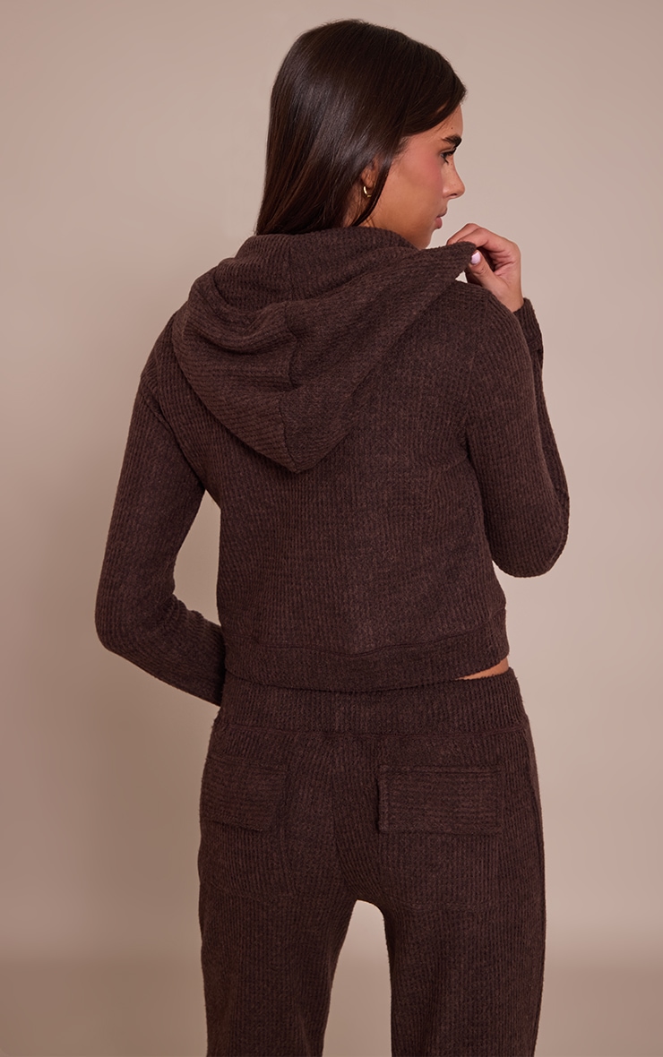 Chocolate Brushed Waffle Rib Zip Up Top image 2