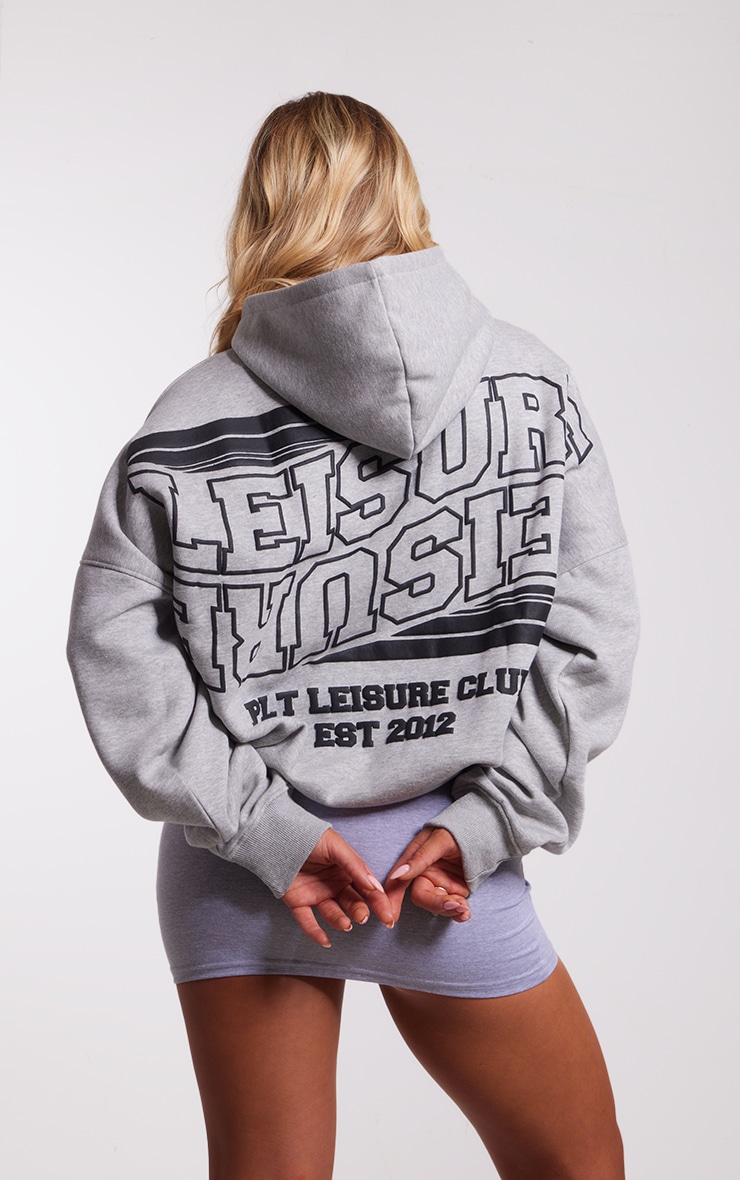 Grey Leisure Puff Back Print Hoodie image 1