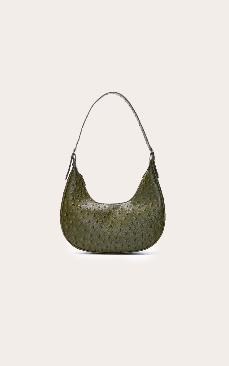 Khaki Ostrich PU Curved Shoulder Bag image 2