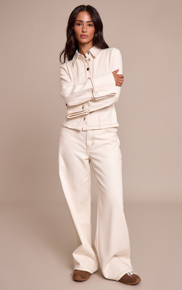 Petite Ecru Contract Stitch Straight Leg Jeans image 2