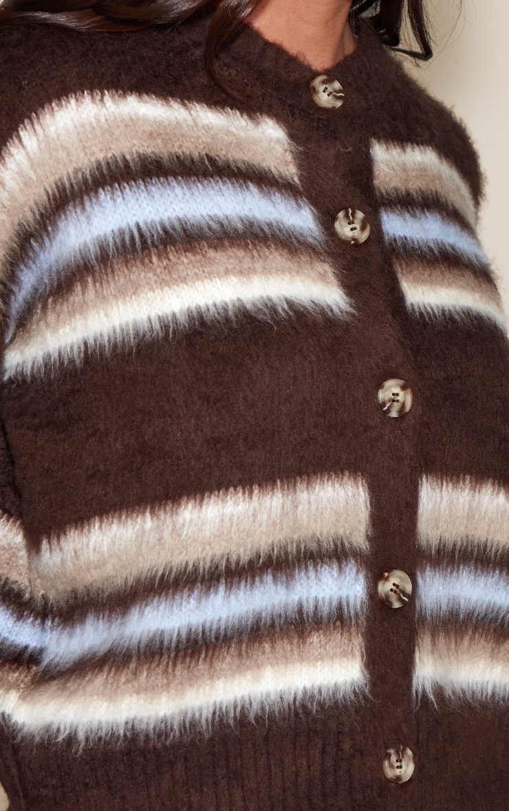 Chocolate Striped Brushed Knit Cardigan image 4