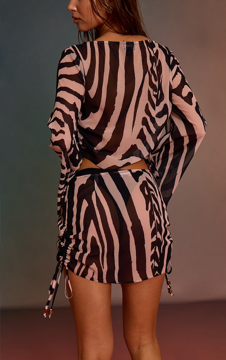 Monochrome Zebra Bead Trim Chiffon Beach Skirt | Swimwear