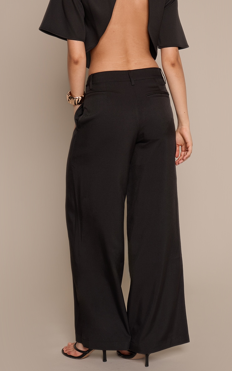 Black Woven Pleated Drape Panel Wide Leg Pants image 3
