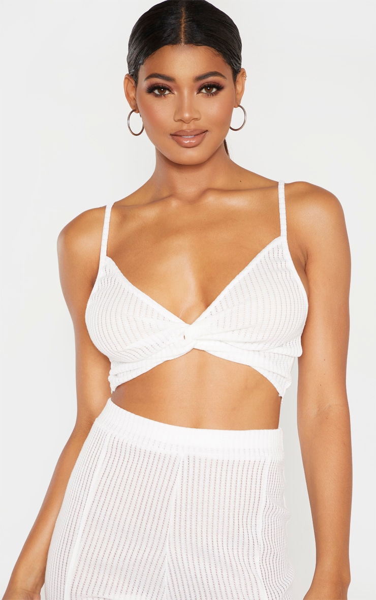 Tall - Crop top cache-coeur en maille tricot blanche