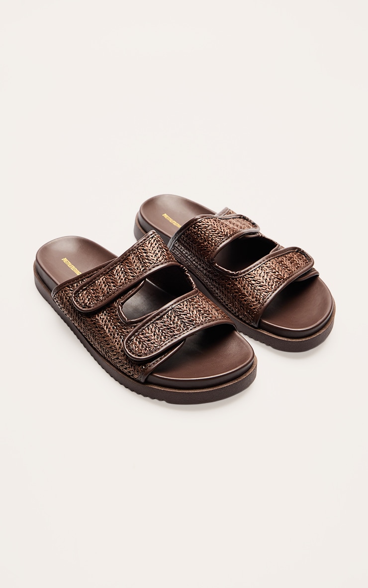 Chocolate Pu Round Toe Woven Velcro Straps image 3