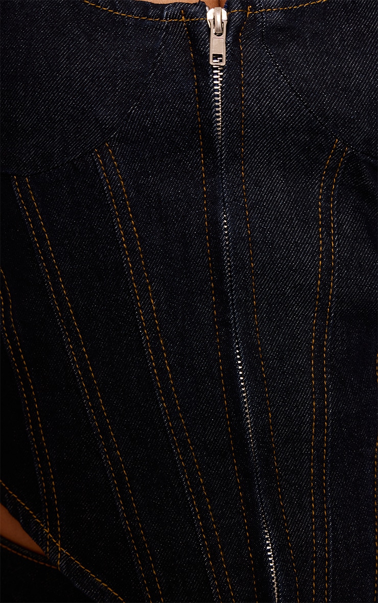 Raw Indigo Zip Front Halterneck Corset Style Top image 4