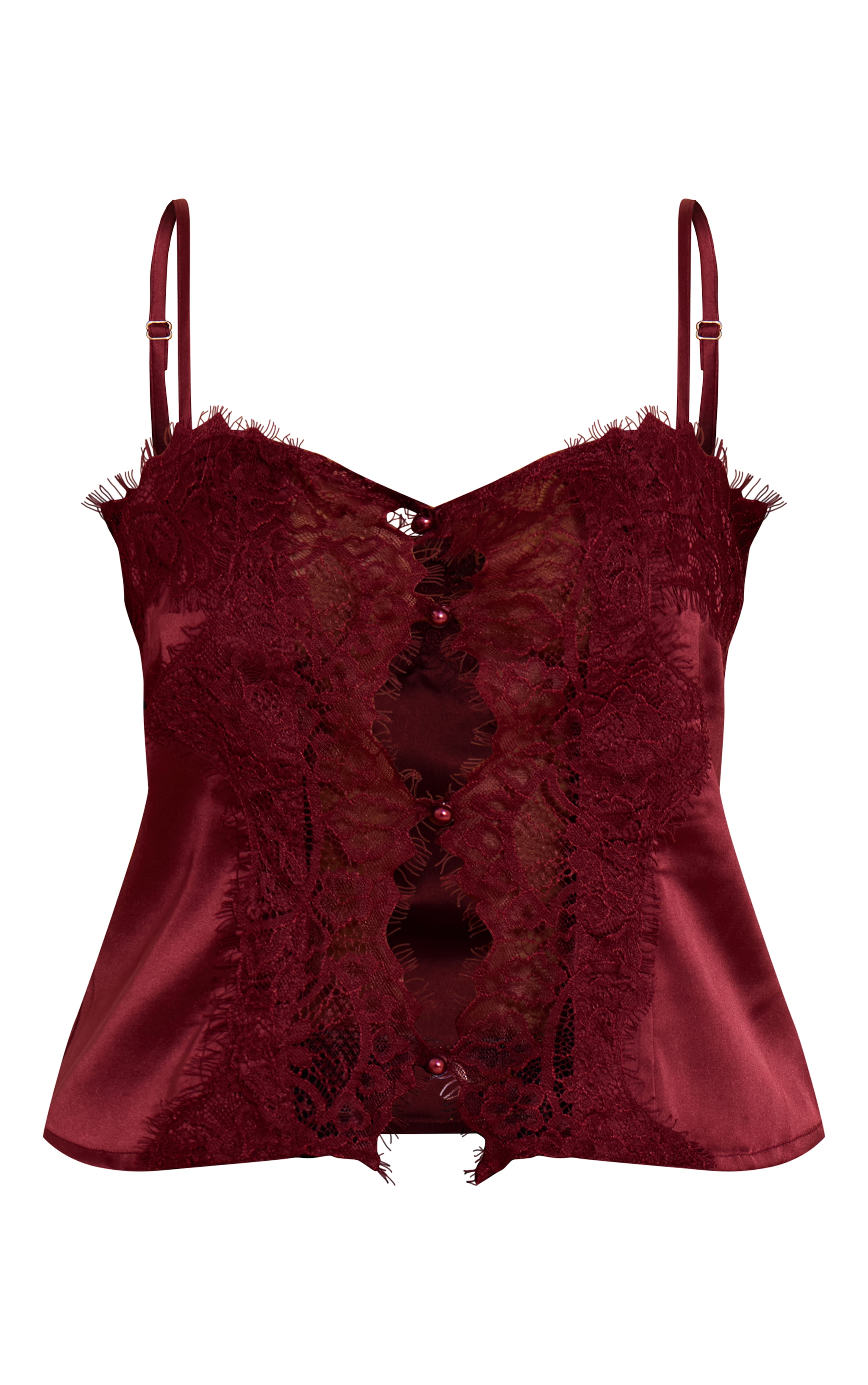 Burgundy Satin Lace Panel Strappy Cami Top image 5