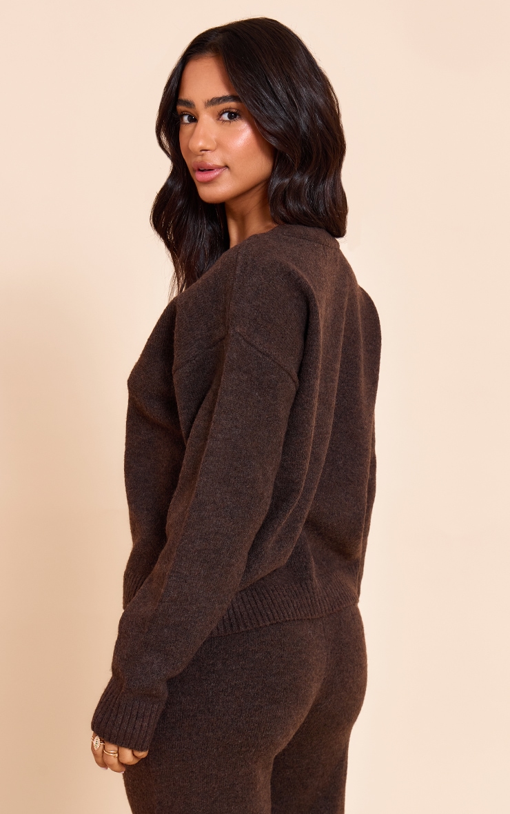 Petite Chocolate V-Neck Button Up Knitted Cardigan image 2