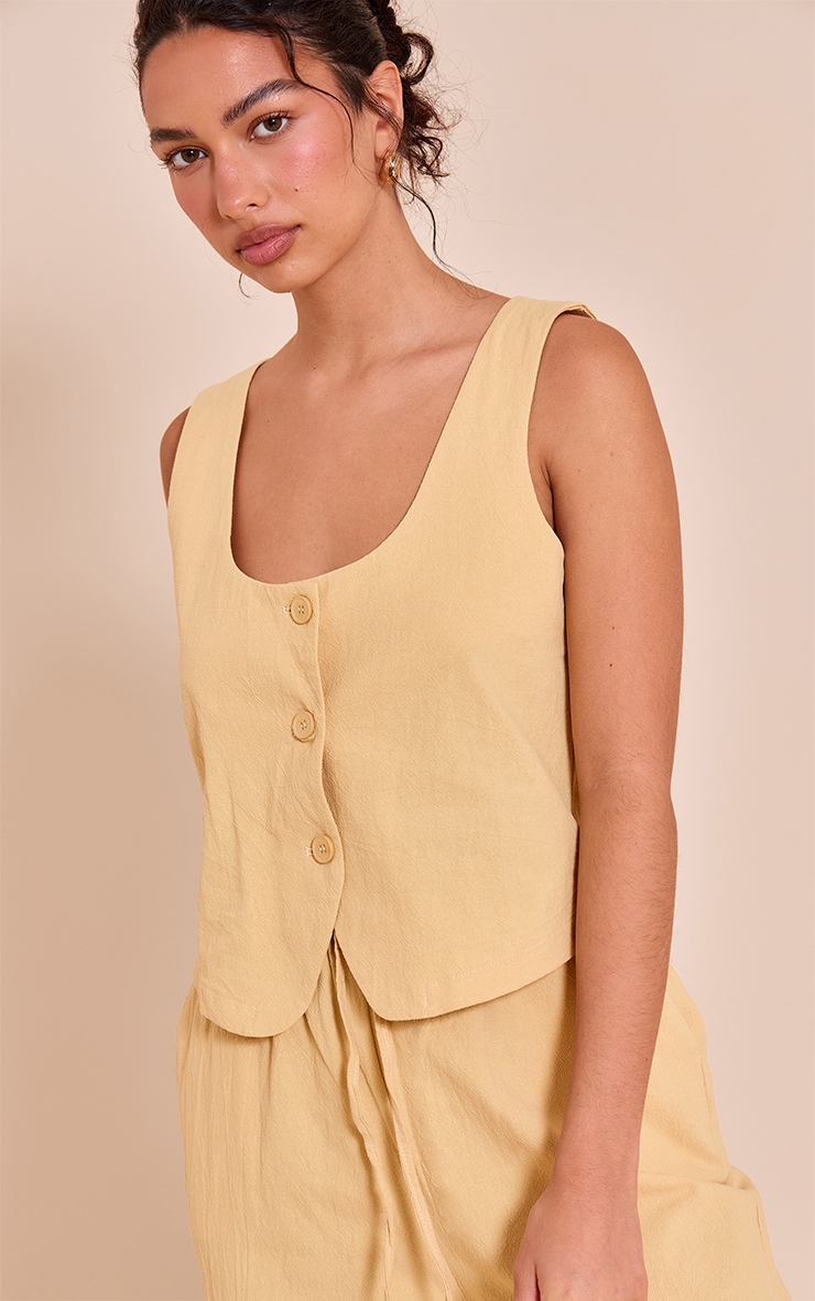 Butter Yellow Tailored Linen Look Scoop Neck Fitted Vest image 1
