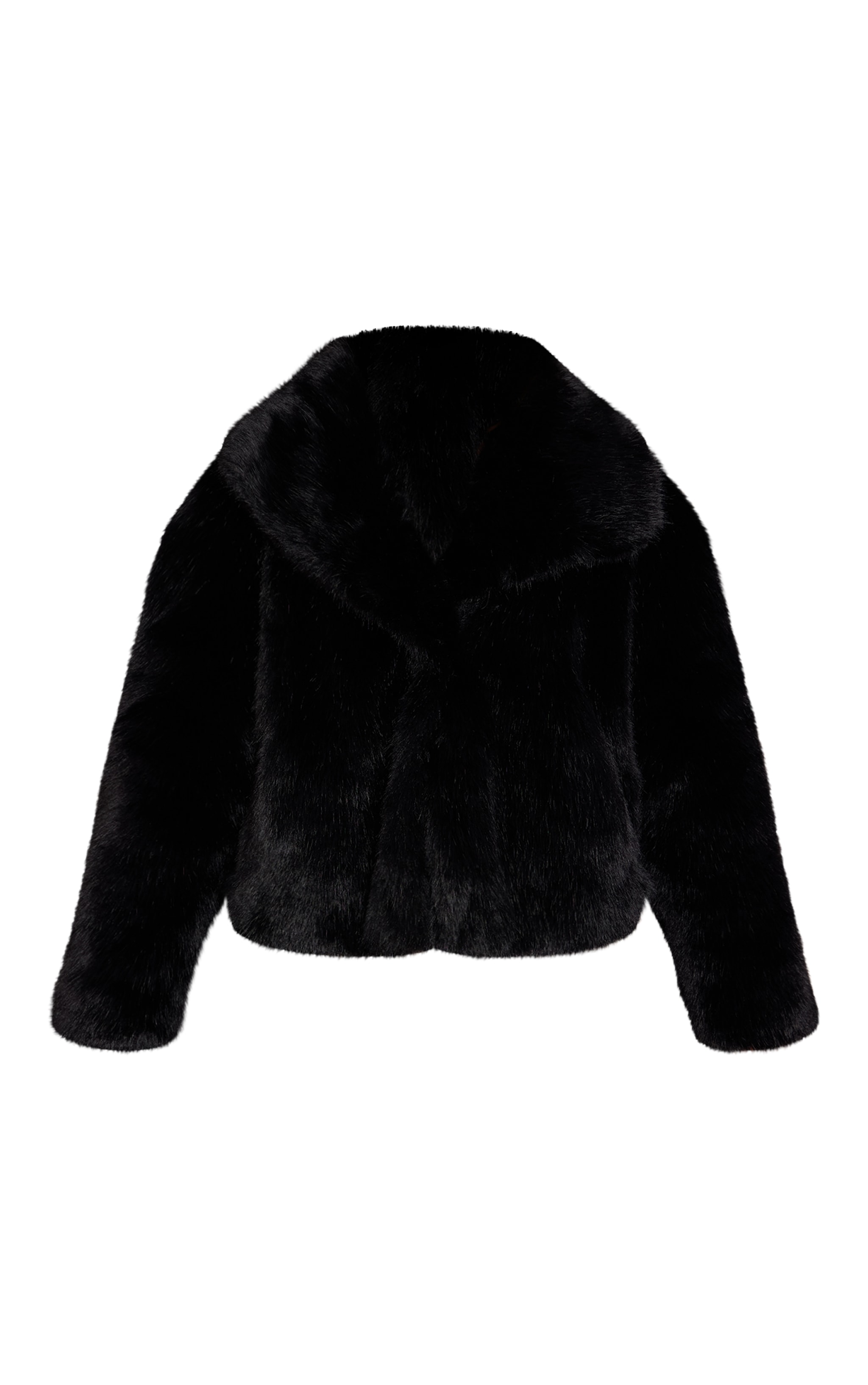 Black Faux Fur Short Shawl Collar Coat image 5
