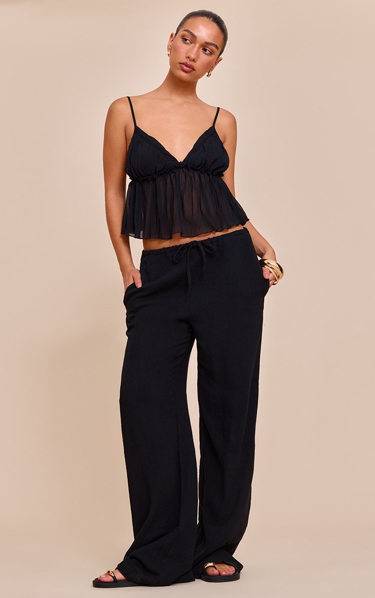 Black Chiffon Tie Front Ruched Cami image 3