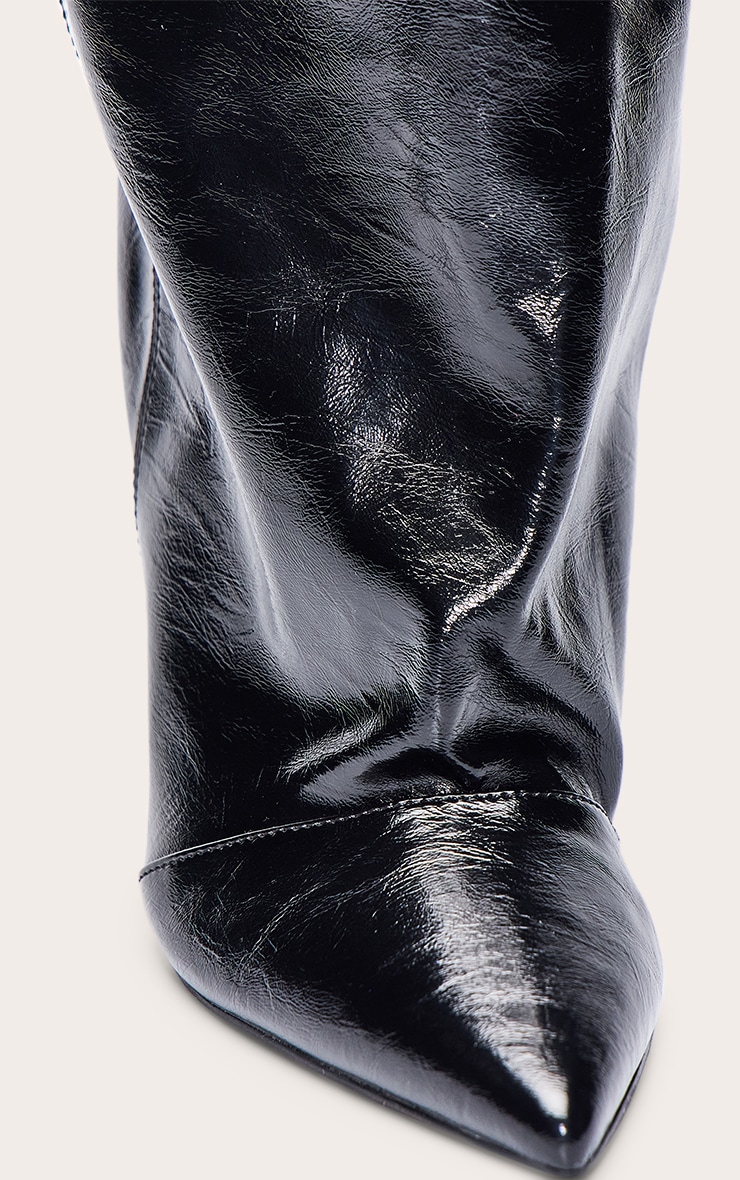 Black Crinkle Patent Ruched Knee Boots image 5