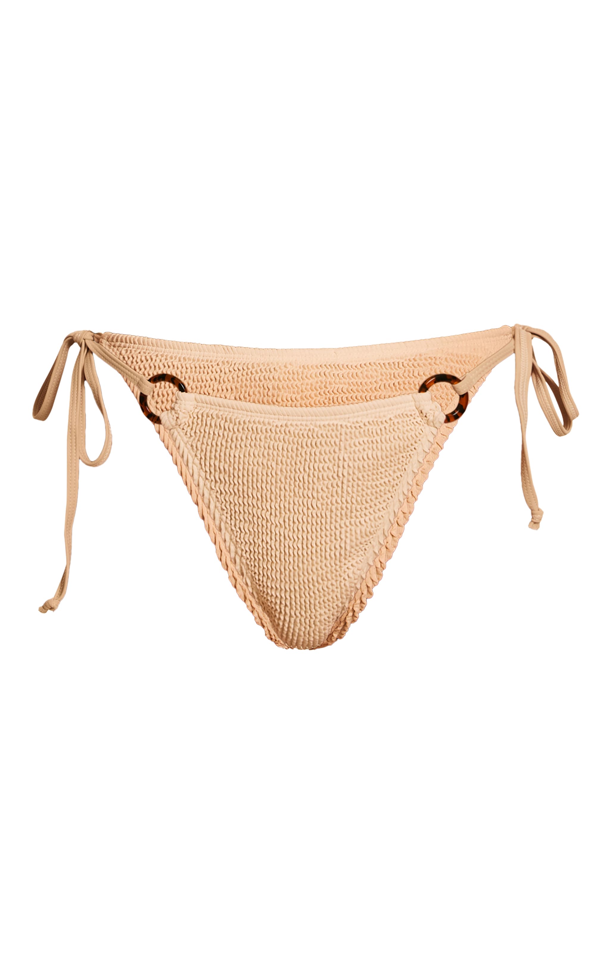Cream Crinkle O Ring Tie Side Bikini Bottoms image 1