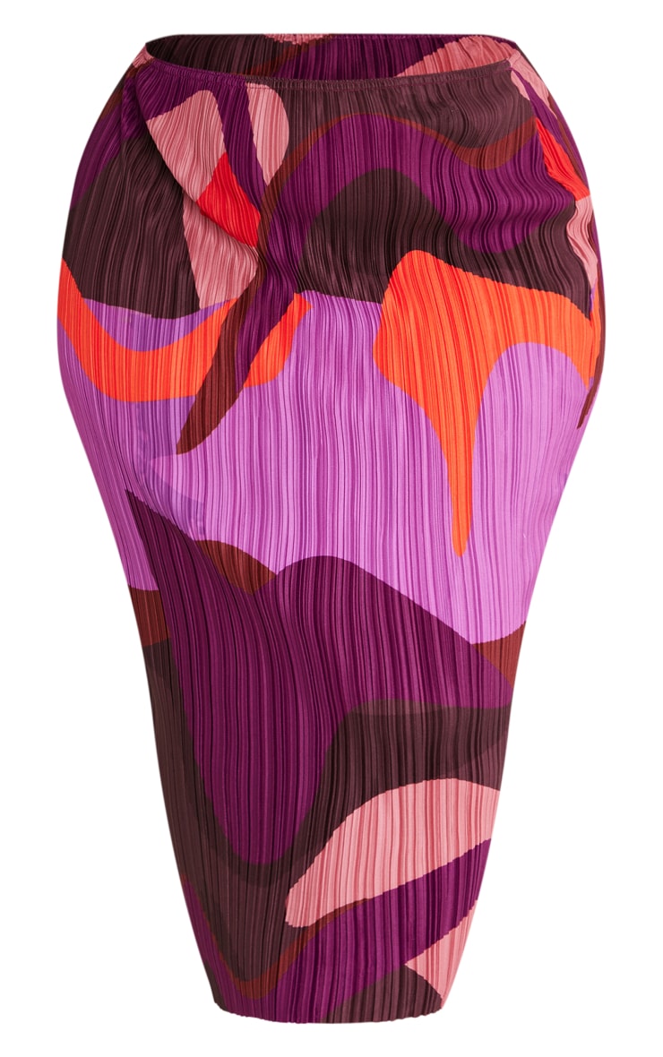 Plus Pink Print Plisse Midi Skirt image 5