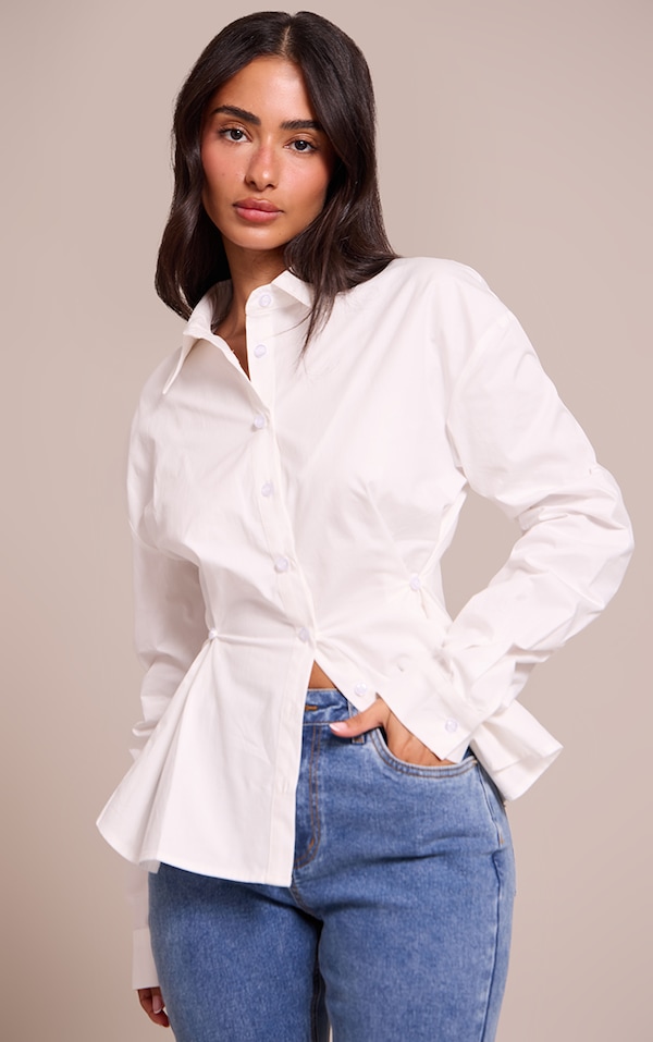 Petite White Ruched Front Detail Shirt