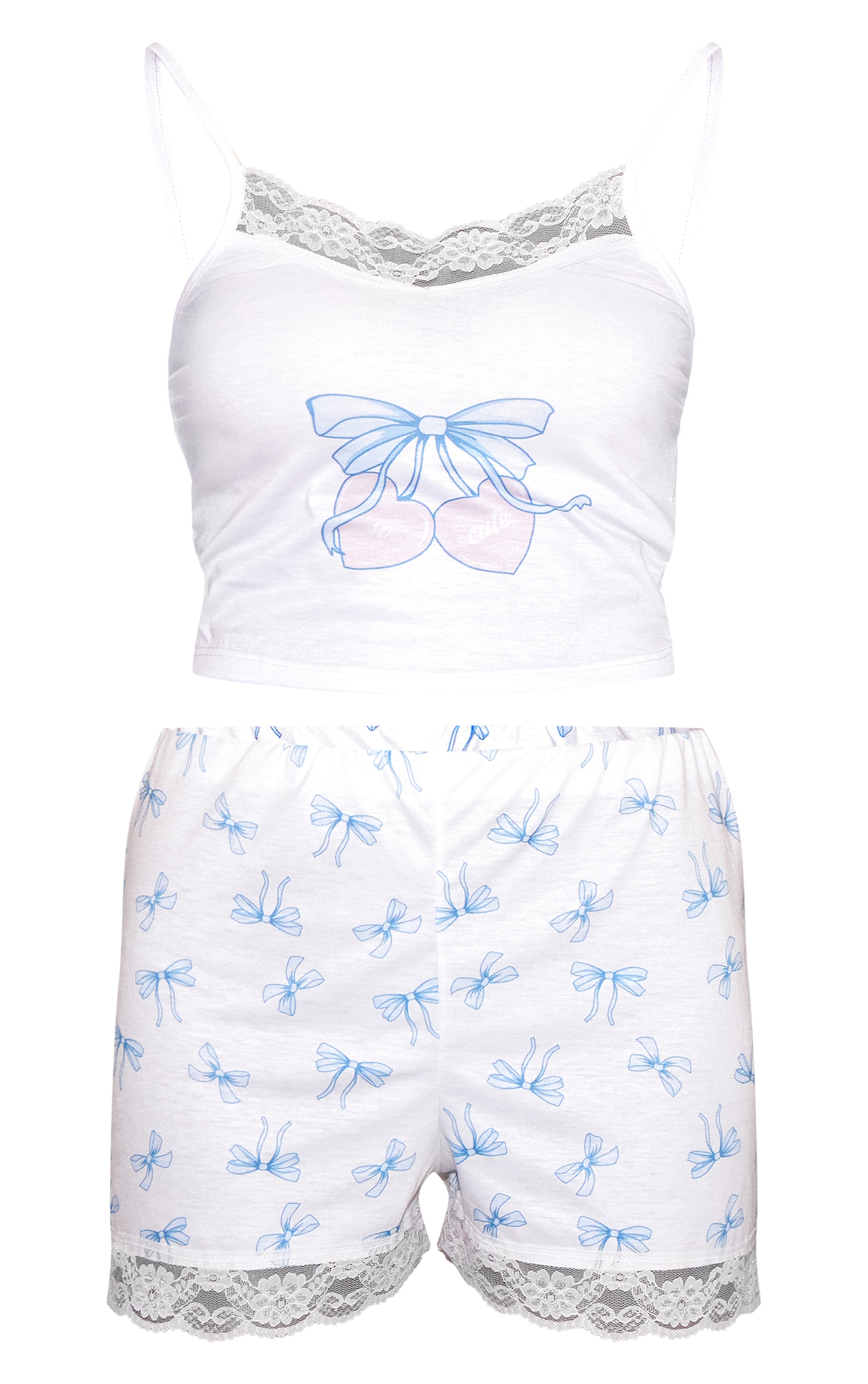 Baby Yellow Bow Print Lace Trim Short Pj Set image 5