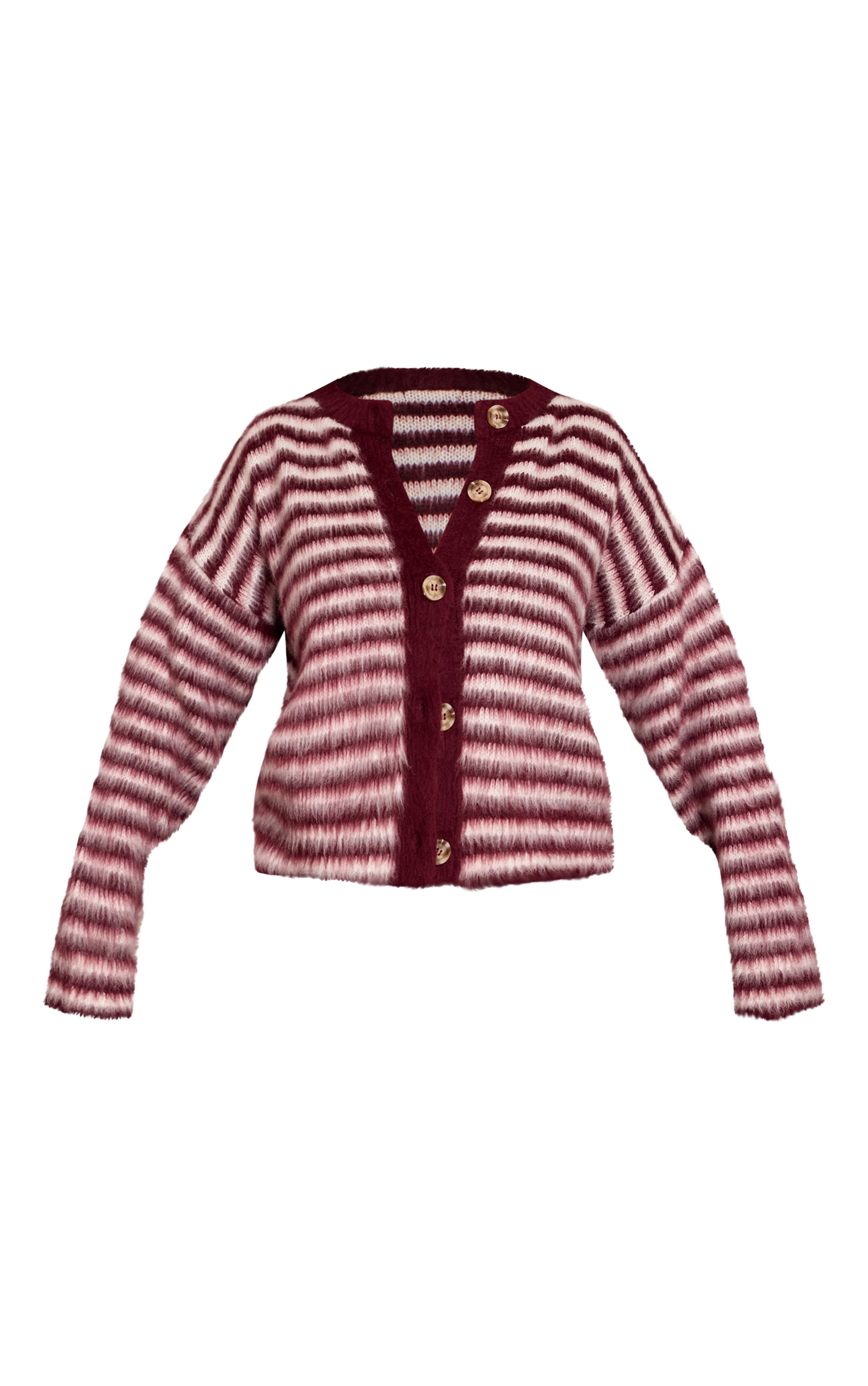 Petite Burgundy Stripe Brushed Knit Cardigan  image 5